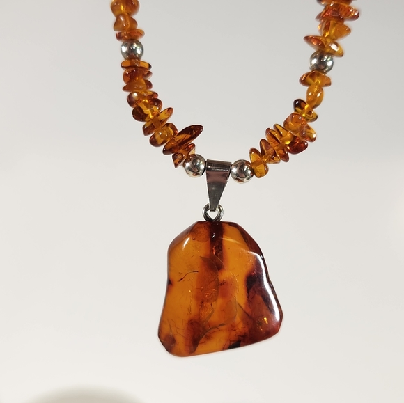 Genuine Sterling Silver & Genuine Baltic Amber Handmade Necklace - Picture 3 of 13